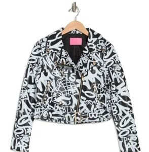 Azalea Wang Moto Women's Jacket With AKIRA Graffiti Clutch Purse With Strap